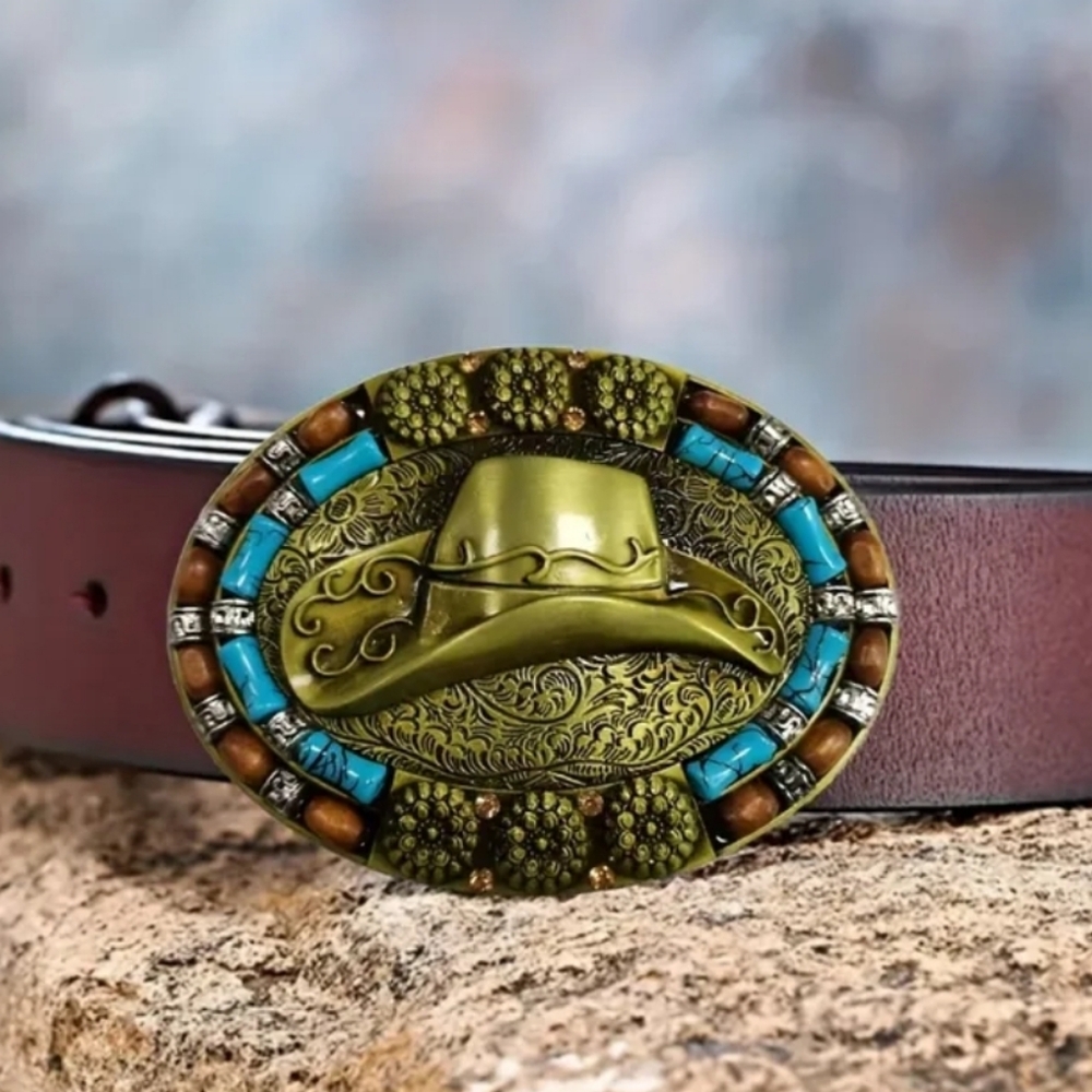 Turquoise cowgirl cowboy stetson hat Western belt buckle Choose Silver Or Gold